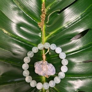 CELSESTITE wire wrap raw crystal  pendant necklace & bracelet stainless steel